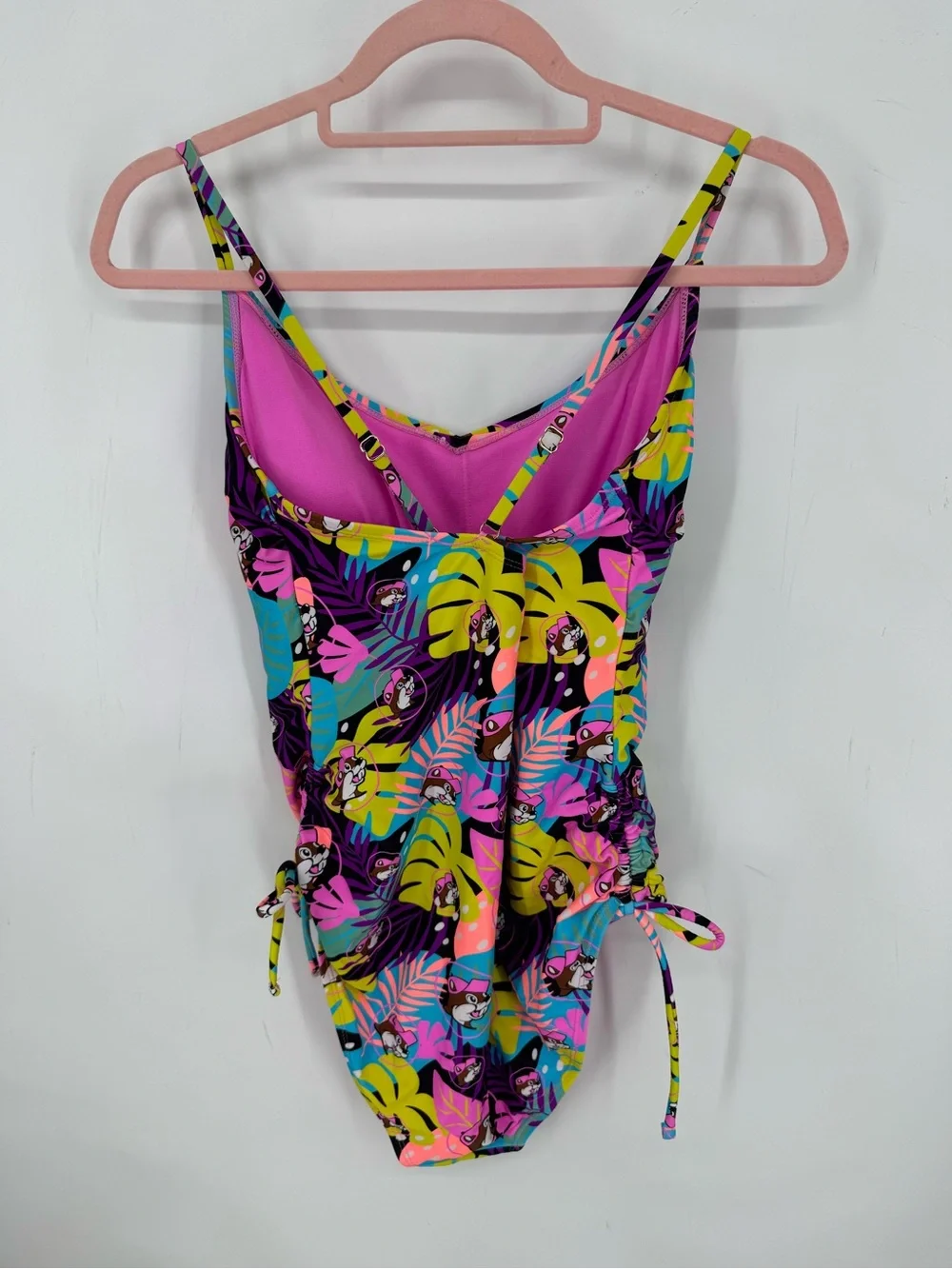 BUC-EE'S Women's Tropical Beaver One-Piece Swimsuit – Pink Blue & Yellow Size XL